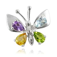 Sterling Silver Butterfly Colorful Crystals Wing Brooch Pin