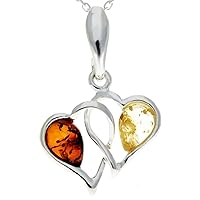 Genuine Baltic Amber & Sterling Silver Double Heart Pendant without Chain - GL360