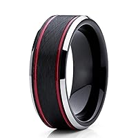 Red Tungsten Wedding Band 8mm Tungsten Carbide Ring Men & Women Black Tungsten Wedding Band Comfort Fit Ring