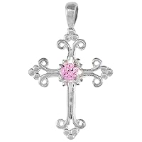 Sterling Silver Colored Cubic Zirconia Fleury Cross Pendant, 1 inch Long