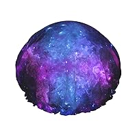 Double Layer Waterproof Shower Cap for Women - Multipurpose Haircare Accessory for Long Hair,Reusable Convenience Universe Galaxy Star Space