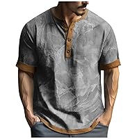 Mens Henley Shirts Fashion Short Sleeve Button Crew Neck Regular Fit T-Shirts Pullover with Print Tees Tops