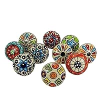 10 Pieces Set Dotted Ceramic Cabinet Colorful Knobs Furniture Handle Drawer Pulls (Design)