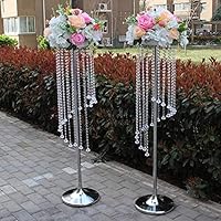 Pack of 10 43.3 Inches Tall Wedding Flower Chandeliers Crystal Flower Stand with Acrylic Bead Pendants for Wedding Table Centerpiece Marriage Event Party Walkway Pathway Reception