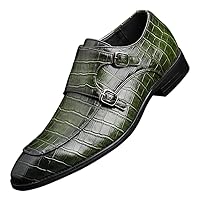 Mens Double Monk Strap Slip on Loafer Leather Formal Business Casual Comfortable Dress Shoes for Men