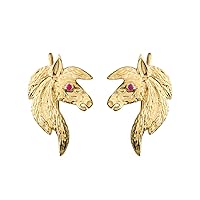EXQUISITE RUBY EYED HORSE EARRINGS IN YELLOW GOLD - Gold Purity:: 10K