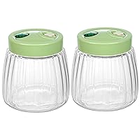 Fermentation Jars 2PCS 1L Glass Kimchi Container with Manual and Automatic Air Release Valve 360° Leak Proof Sourdough Starter Jar Withand Stripe and Lid for Home Kitchen Accessories