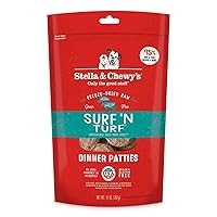 Stella & Chewy's Freeze Dried Raw Dinner Patties – Grain Free Dog Food, Protein Rich Surf ‘N Turf Salmon & Beef Recipe – 14 oz Bag
