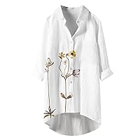 Womens Tops Floral Graphic Loose Fit Long Blouses for Women Turtle Neck Rayon Cardigan Winter Fall Shirts 2024
