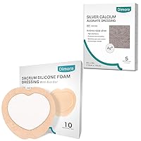 Dimora Ag Silver Calcium Alginate Wound Dressing Pads 4'' x 4'' 5 Pack Non-Stick Sterile Gauze + 10 Pack Sacrum Foam Adhesive Bandages 7