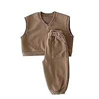 Suspender with Button Newborn Infant Baby Girls Boys Autumn Solid Cotton Sleeveless Long Pants (Coffee, 18-24 Months)