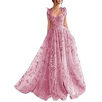 3D Butterfly Prom Dresses 2024 Maxi Long Lace Applique Tulle Ball Gown for Women Formal Evening Party Gown with Slit 30