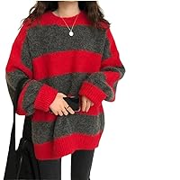 Neck Knitted Striped Loose Casual Sweaters Female Clothing Winter Oversized Korean Warm