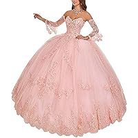Women's Long Sleeves Sweetheart Quinceanera Dresses Lace Ball Gowns for Women