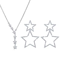Gold Silver Star Jewelry Necklace Earring Set for Women,3Pcs Polished Star Necklace and Hypoallergenic Gold Crystal Long Tassel Stars Dangling Stud for Women Jewelry Gift for Women