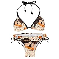 Bikini Sets for Women, Bathing Suit for Women 2 Piece Bikini, Womens Bikini, Happy Mothers Day Lovely Flower Cartoon