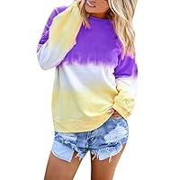 Women's Sweatshirt,Autumn Casual O-Neck Gradient Blouse Tie Dyeing Color Long Sleeve Tops Loose Pullover