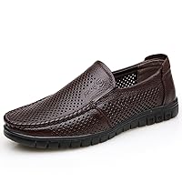 Men's Loafers Shoes Penny Loafer Summer Slip On Air Hole Low-top Breathable Cow Genuine Leather Round-Toe Plus Size Driving Loafer Flats Leisure Light