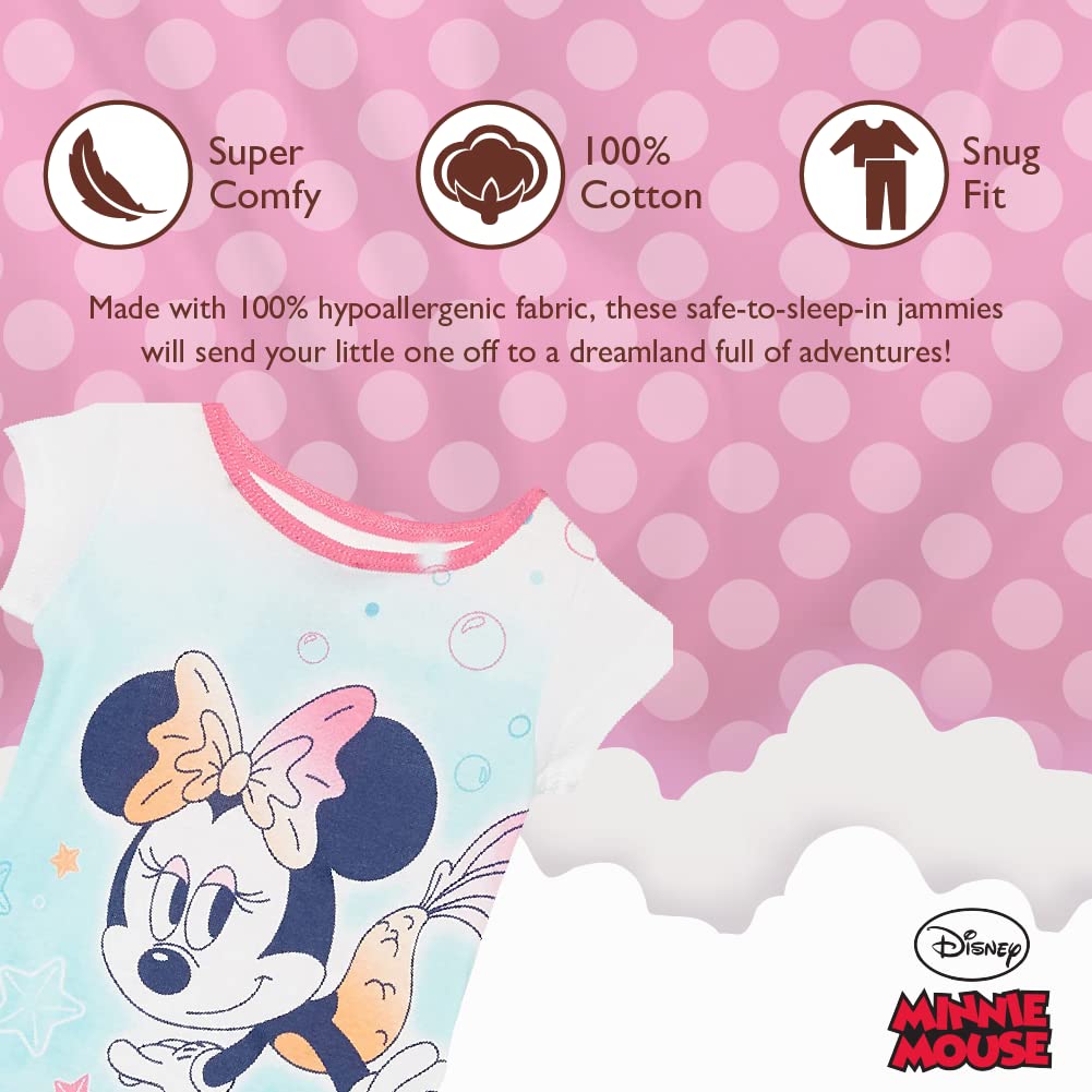 Disney Girls' Minnie Mouse 2-Piece Snug-Fit Cotton Pajamas Set, MERMAID MINNIE, 18M