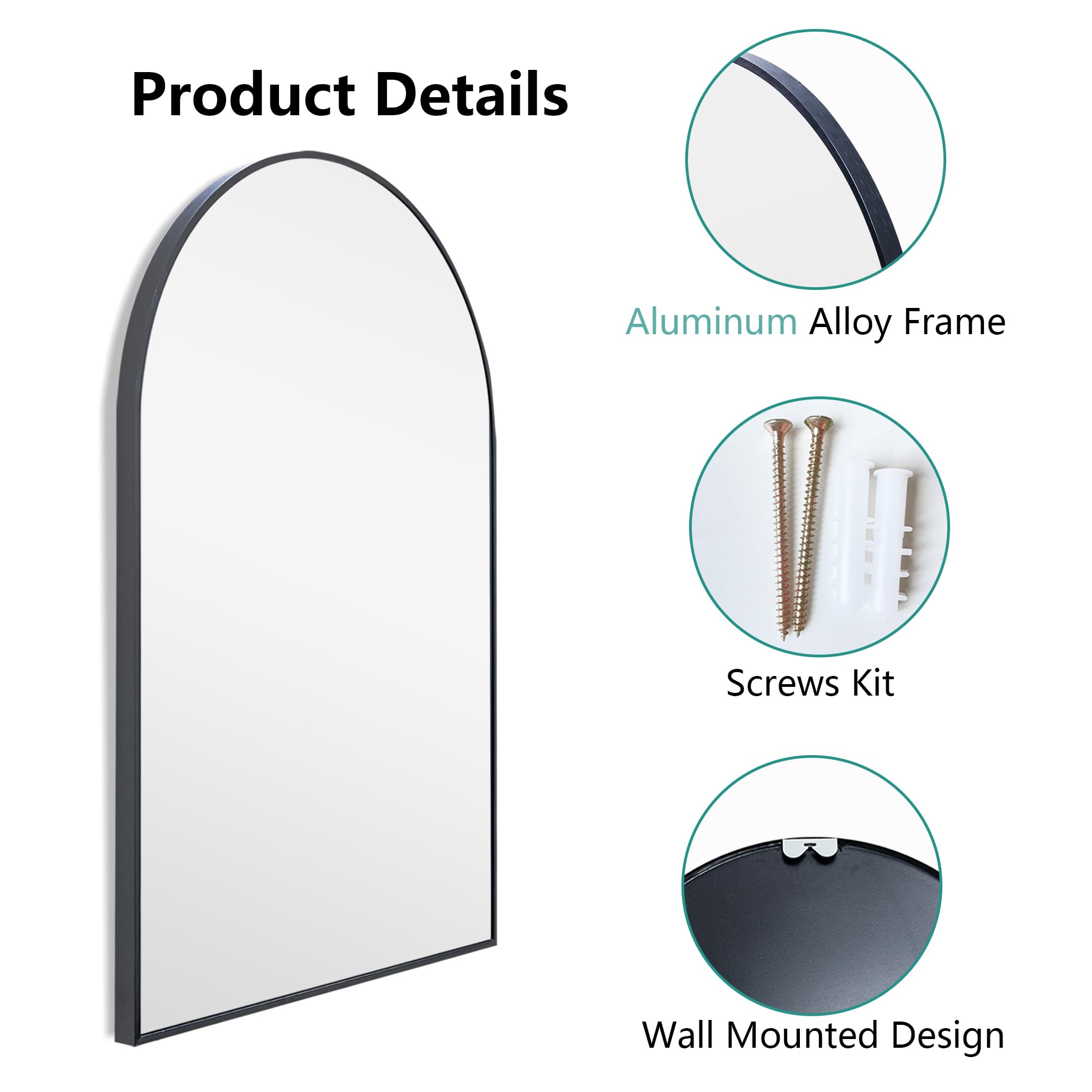 Dolonm 2 Pack 36x24 Inch Arch Wall Mirror, Bathroom Vanity Mirrors, Aluminum Alloy Frame Arch Mirrors for Wall, Wall Mounted Mirrors for Bathroom, Entryway, Black(Set of 2)