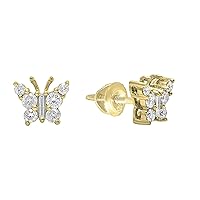 14k Yellow Gold Plated 925 Sterling Silver 0.35 Ct Baguette & Round Cut White Diamond Butterfly Screw Back Stud Earrings