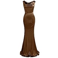 MUXXN Women's Vintage Cocktail Sleeveless Wedding Guest Crew Neck Solid Party Evening Long Maxi Dresses Brown L