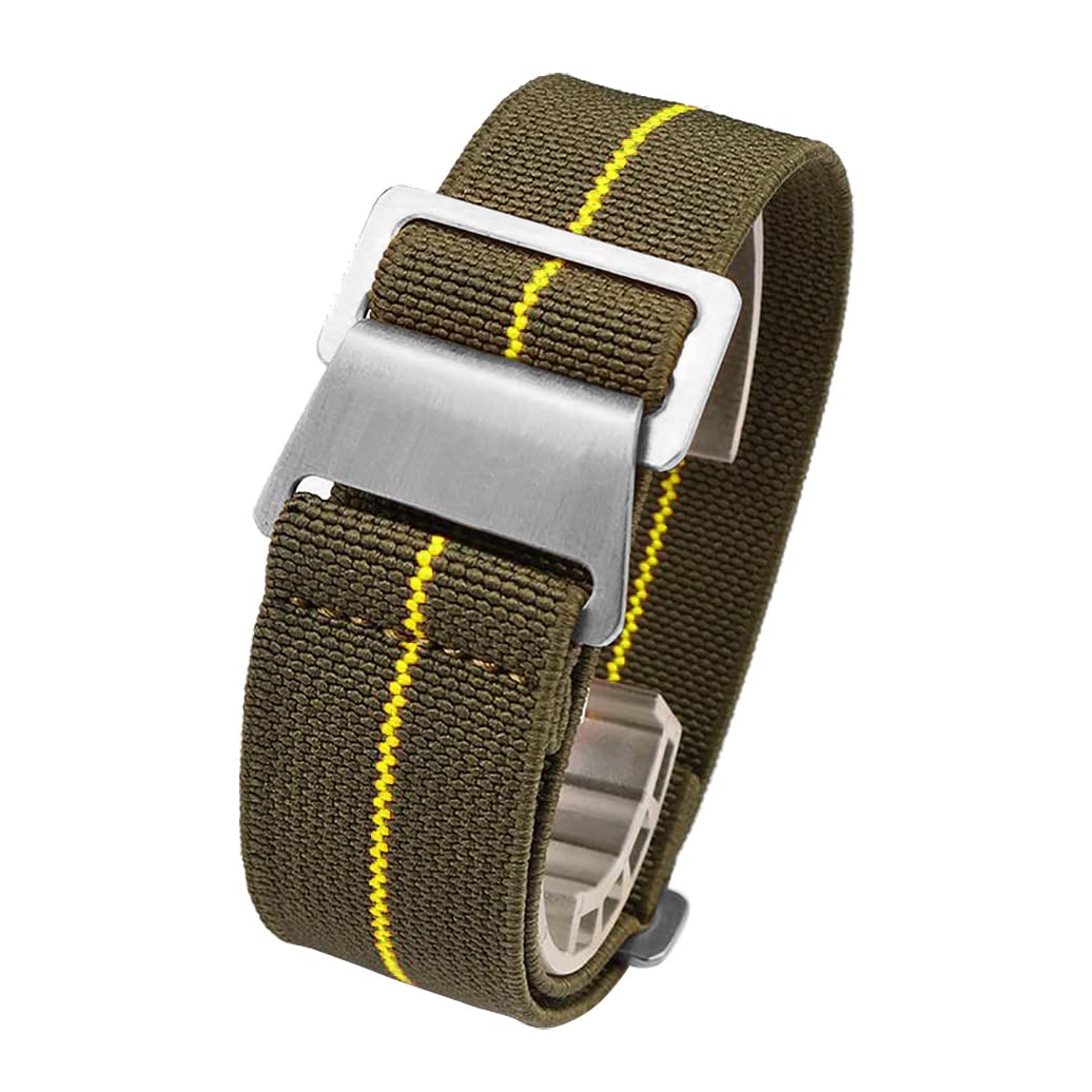 Nice Pies 60's French Troops Military Parachute Watch band Elastic Fabric Nylon Watch Strap Silver Buckle 20mm 22mm（22mm, Green Yellow）