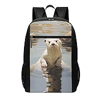 White Otter Print Simple Sports Backpack, Unisex Lightweight Casual Backpack, 17 Inches
