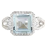 3.43 Carat Natural Blue Aquamarine and Diamond (F-G Color, VS1-VS2 Clarity) 14K White Gold Cocktail Ring for Women Exclusively Handcrafted in USA