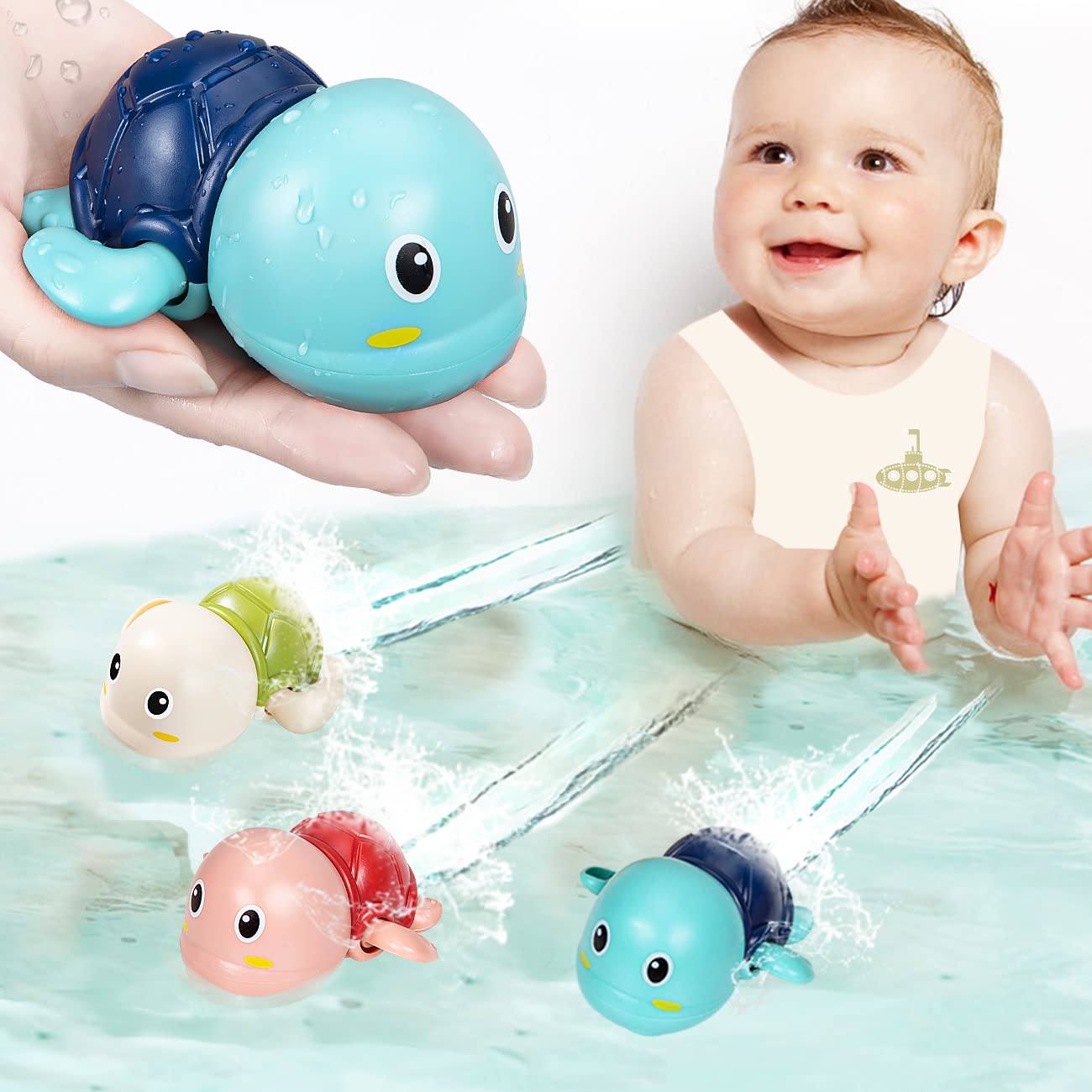 SEPHIX Bath Toys for Toddlers 1-3, Cute Swimming Turtle Bath Toys for 1 2 Year Old Boy Girl Gifts, Water Pool Toys for Baby Toddler Toys Age 1-4, Wind-up Infant Bathtub Toys, 3 Pack