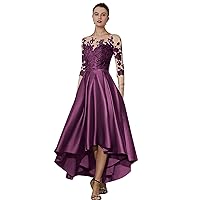 High Low Mother of The Bride Dresses with Pockets Lace Appliques Satin Formal Evening Party Gown
