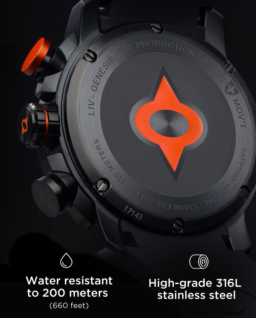 LIV GX1 Swiss Made Chronograph 45mm 316L SS Case, 3D Multi-Layer w/Quickset Date - Rugged Classic Watch for Men- Scratch Resistant Sapphire Crystal - 660 Feet Water Resistant - BGW9 Swiss Luminova