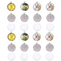 LANBEIDE 25mm + 20mm Stainless Steel Pendant Trays for Jewelry Making Kits, 40 Pcs 25mm Bezels with 40Pcs 25mm Clear Cabochons, 30 Pcs 20mm Bezels with 30Pcs 20mm Clear Cabochons