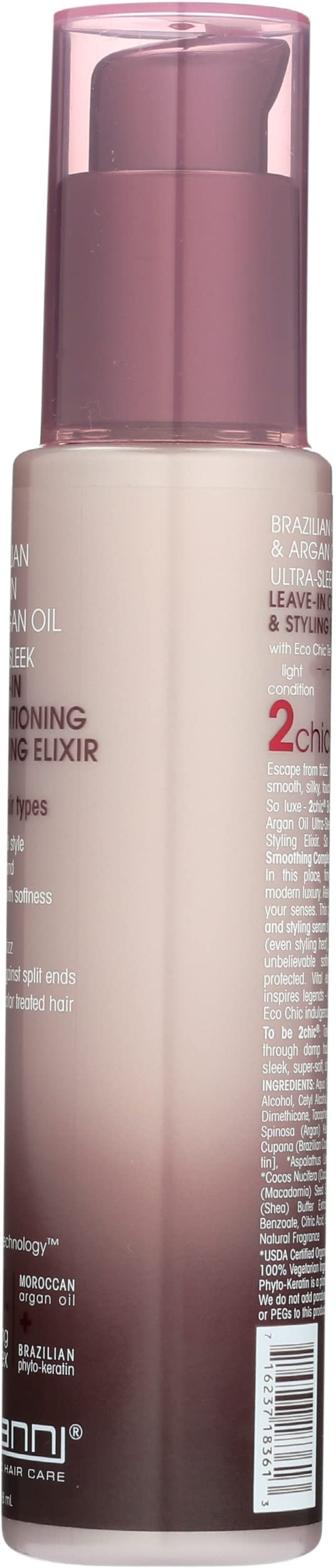 GIOVANNI 2chic Ultra-Sleek Leave-In Conditioning & Styling Elixir, 4 oz. - Phyto-Keratin & Argan Oil, Anti-Frizz Formula, Coconut, Shea Butter, Pro-Vitamin B5, Color Safe, Paraben Free