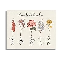 Personalized Birth Month Flower Picture, Customized Birth Flower Wall Art, Grandma's Garden Personalized, Personalized Birth Flower Picture, Custom Birthflower Gift, Grandmas Garden with Granchildren