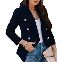 CRAZY GRID Womens Casual Blazer Jacket Gold Button Long Sleeve Work 0ffice Blazer Lapel Open Front Jacket