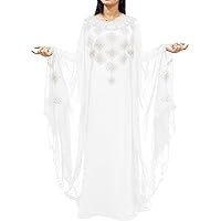 Moroccan Kaftan Dress for Women with Beaded Work Dubai Abaya Caftan African Dress White