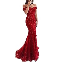 Mermaid Prom Dresses Lace Off Shoulder Wedding Guest Dresses for Women Holiday Long Formal Cocktail Gowns