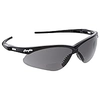 MCR Safety Glasses MPH10G Gray Polycarbonate Bifocal Lens with UV Protection and Scratch Resistant Coating, Black Frame, 1.0 Diopter Magnifying Lens