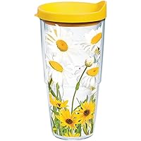 Tervis White Daisies Made in USA Double Walled Insulated Tumbler Travel Cup Keeps Drinks Cold & Hot, 24oz, Clear