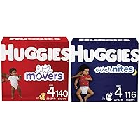 Baby Diapers Bundle: Huggies Little Movers Size 4, 140ct & Overnites Nighttime Diapers Size 4, 116ct