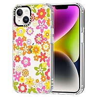 MOSNOVO for iPhone 14 Plus Case, [Buffertech 6.6 ft Drop Impact] [Anti Peel Off] Clear Shockproof TPU Protective Bumper Phone Cases Cover with 70's Groovy Floral Design for iPhone 14 Plus