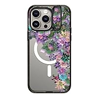 CASETiFY Impact Ring Stand Case for iPhone 15 Pro Max [3X Military Grade Drop Tested / 6.6ft Drop Protection/Compatible with Magsafe] - Flower Prints - My Succulent Garden - Clear Black
