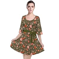 CowCow Womens Casual Dresses Pattern Mushroom Fallen Autumn Warm Shades Velour Kimono Dress, XS-3XL