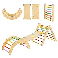 Beright 5 In1 Pikler Triangle Gym, Foldable Climbing Triangle Ladder Toys with Ramp, Indoor Climbing Toys for Kids, Play Gym, Arch Climber, Rocker, Learning Waldorf Children Toy Structure, Rainbow