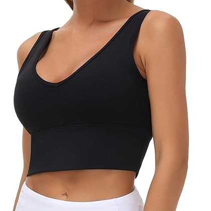 THE GYM PEOPLE Womens Longline Sports Bra Padded Crop Tank Tops Workout Yoga Bra with Removable Pads