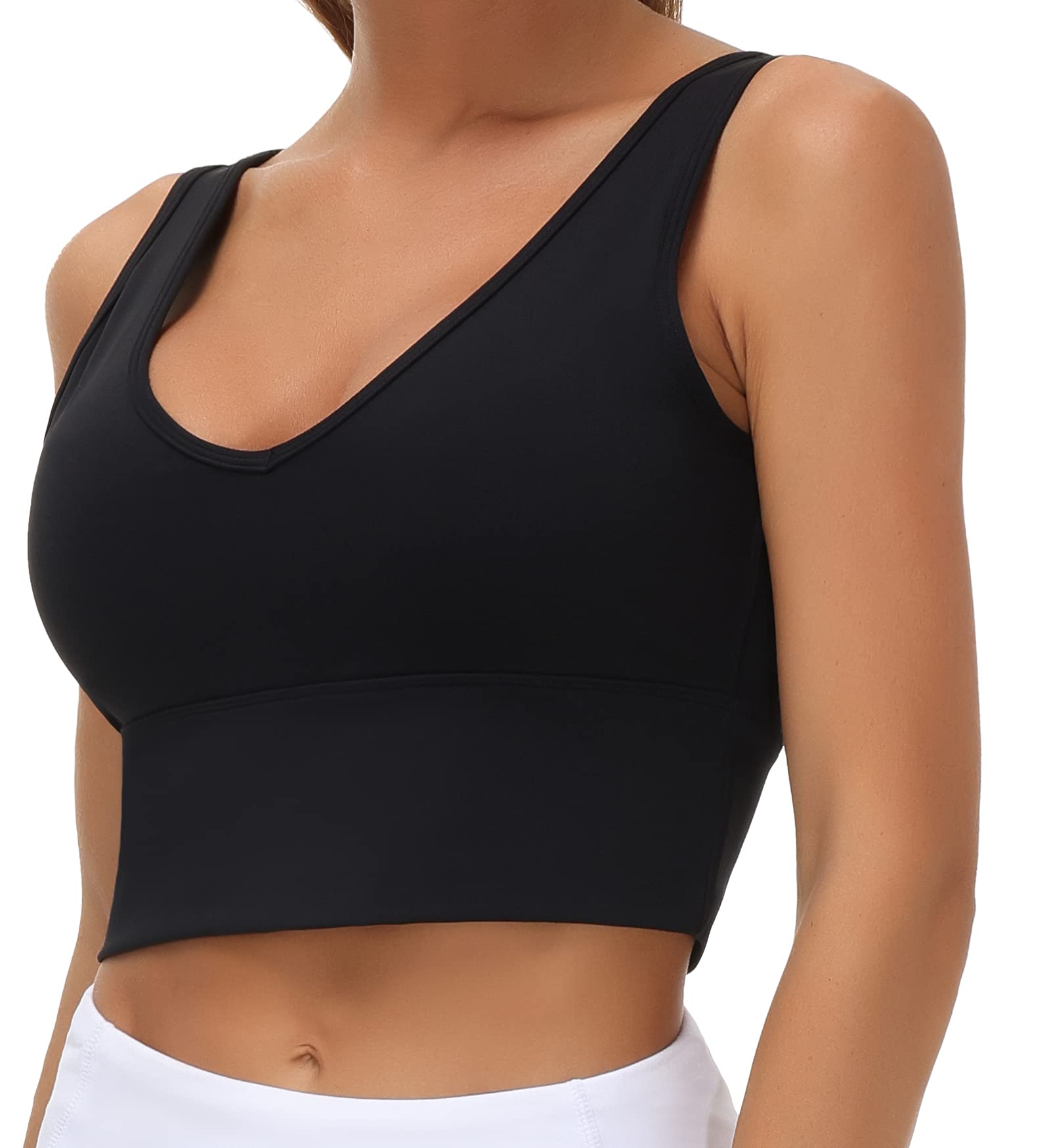 THE GYM PEOPLE Womens Longline Sports Bra Padded Crop Tank Tops Workout Yoga Bra with Removable Pads