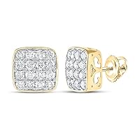 14kt Yellow Gold Mens Round Diamond Square Earrings 1-1/2 Cttw