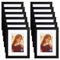 RR ROUND RICH DESIGN 6x8 inch Picture Frames Made of Solid Wood and HD Glass Display Photos 4x6 with Mat or 6x8 Without Mat 12PK Black