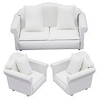 1 12 Scale Doll House Furnitures,Dollhouse Couch with Pillow,3Pcs Mini Dollhouse Sofa,Parlor Bedroom Decoration Accessories for Dollhouse Living Room Arm Chairs(White)
